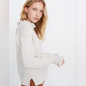 Madewell Ruffle Neck Pullover Sweater Top in Cotton Merino Yarn S Cream White